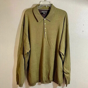 Vintage Island Soft Size XXL Green Sweater Quarter Button Collared 100% Cotton